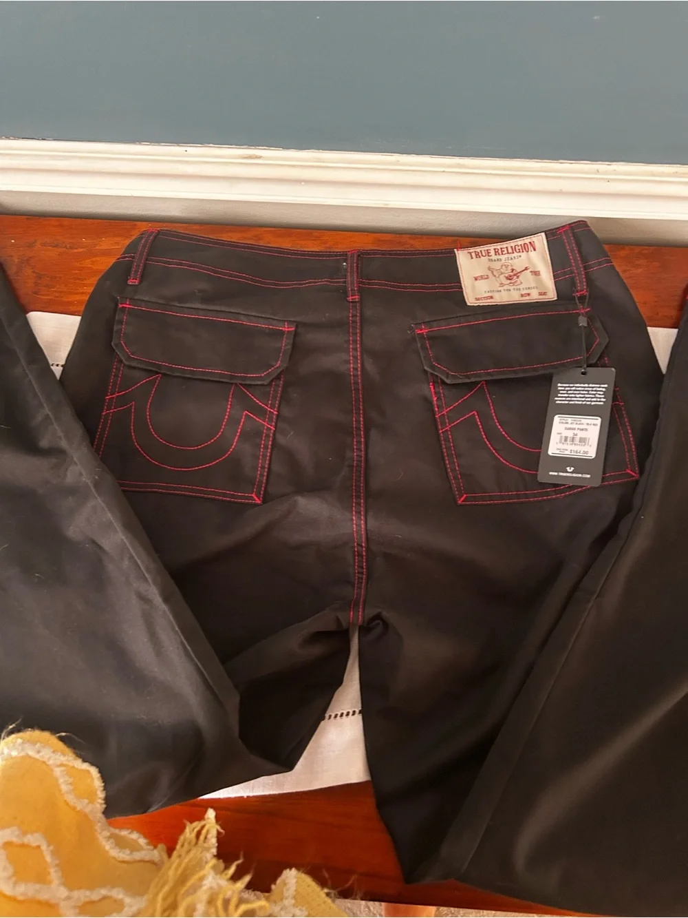 NWT Men’s True Religion Black Cargo Pants with Red Stitching
